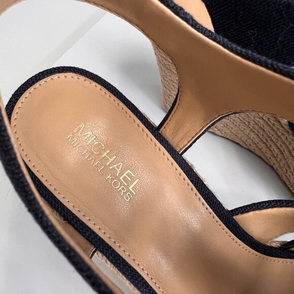 Michael Kors Sandal Women 7 Berkely Wedge Heel Zip Up Canvas Work Party Core Ne - Picture 7 of 14